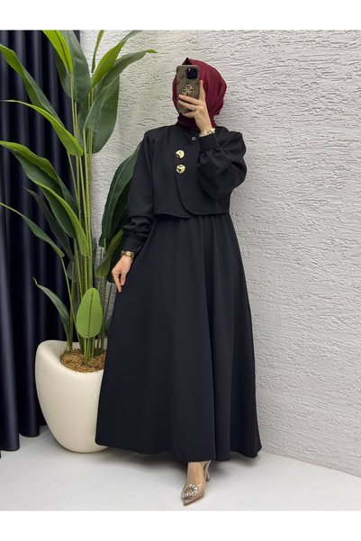 BETES Women's Modest, Chic, and Elegant Double Crepe Fabric Black Dress