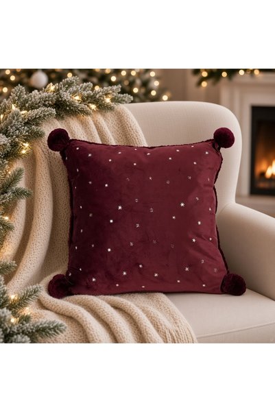 Ornament24 Perna decorativa de Craciun, din catifea cu stelute si ciucuri, vi...