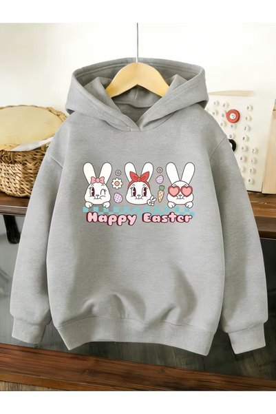 Kapüşonlu Sweatshirt, Moda Uzun Kollu, Tavşan Üç Gözlü Paskalya Sıcak Baskılı, Sonbahar/Kış Konforu, Spor, Boş Zaman, Moda Uzun Kollu Sweatshirt için Uygun"