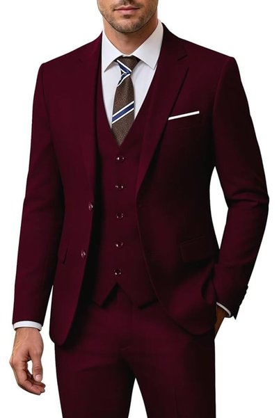 GENERAL Men's 3 Piece Slim Fit Suit Set, Two Button Blazer Solid Jacket Vest ...