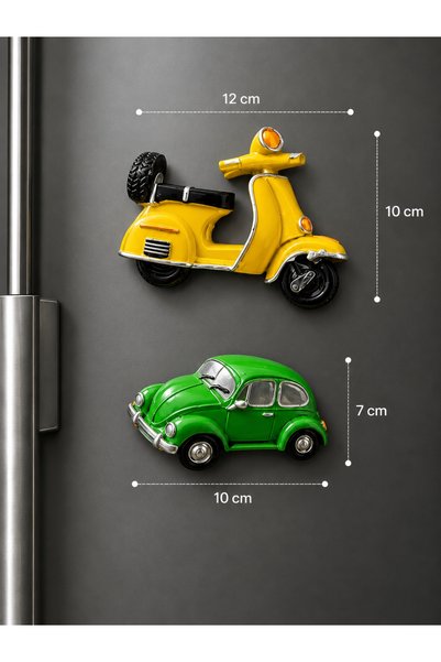Genel Markalar 2'li Retro Vespa Scooter ve Vosvos Araba Buzdolabı Magnet Seti...