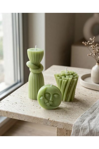 Sweetory Home El Yapımı 3'lü Dekoratif Mum Seti - Estetik Tasarım / Doğal Mum...