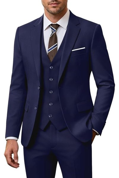 GENERAL Men's 3 Piece Slim Fit Suit Set, Two Button Blazer Solid Jacket Vest ...