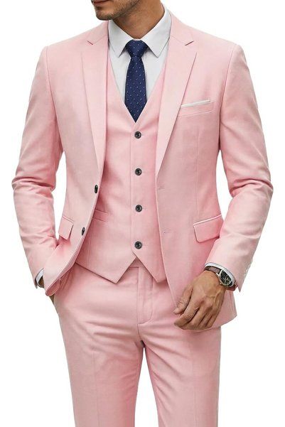 YND Men's 3 Piece Suit Set with Tie, 2 Button Slim Fit Solid Blazer Jacket Ve...