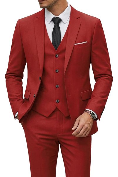 YND Men's 3 Piece Suit Set with Tie, 2 Button Slim Fit Solid Blazer Jacket Ve...