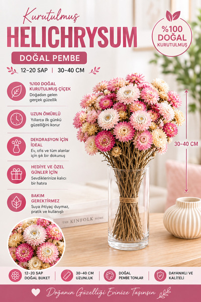 Goya Home Helichrysum Saman Çiçeği Ölmez Çiçek Demeti Dekoratif Kuru Çiçek Ge...