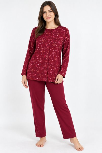 By Mecit Pijama Women's Plus Size Front Buttoned Long Sleeve Mom Pajama Set 1...