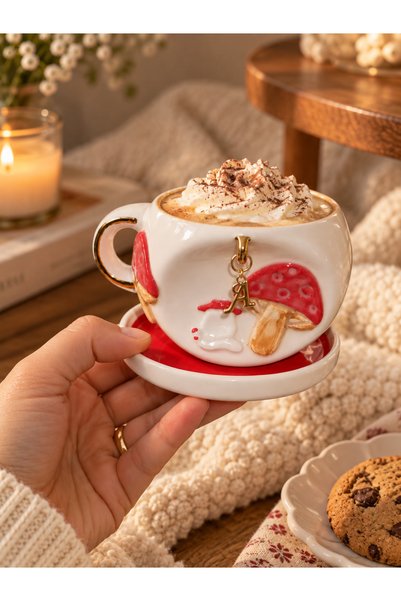 Ceresshop Handmade Ceramic Cup with Mushroom Figure (Specify the Letter You W...