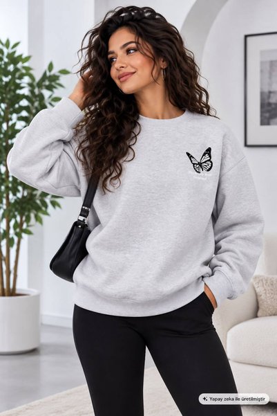 ENB1R MODA سويت شيرت مطبوع بقصة واسعة وسميكة بخيطين وياقة دائرية للجنسين