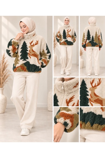 BOİLER Geyik Desenli Polar Ceket
