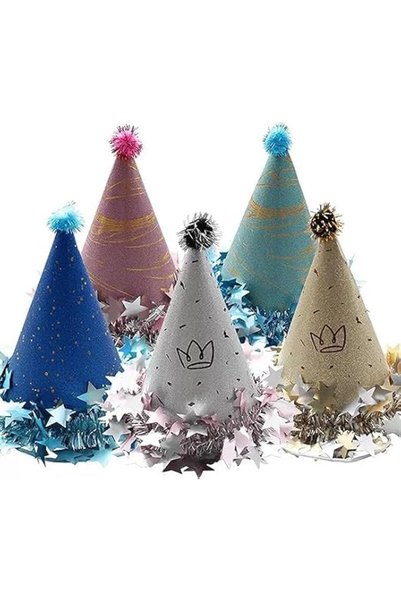 KASTWAVE Iridescent Foil Party Hats, 10Pcs Happy Birthday Cone Hats with Shim...