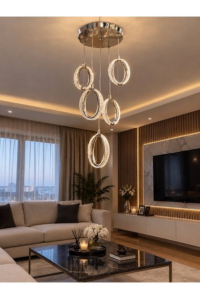 Bohem Aydınlatma Modern Krom LED Avize Kumandalı 3 Renk + Gece Modlu Boyu Aya...