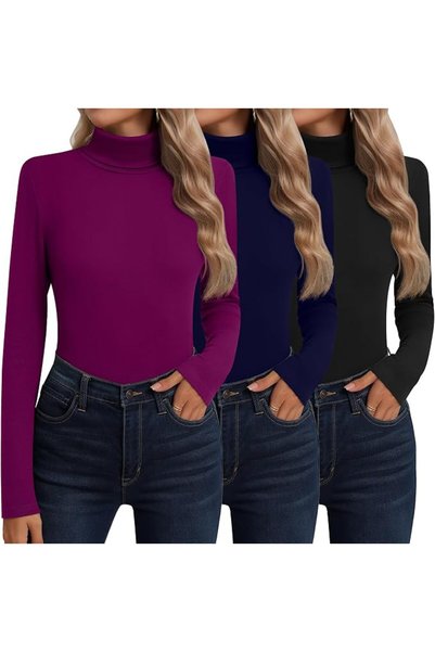 NEER 3 Pack Womens Cotton Turtleneck Long Sleeve Thermal Tops