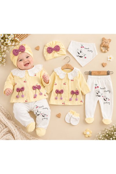 almini Kız Bebek Kirazlı 5'li Hastane Çıkış Seti