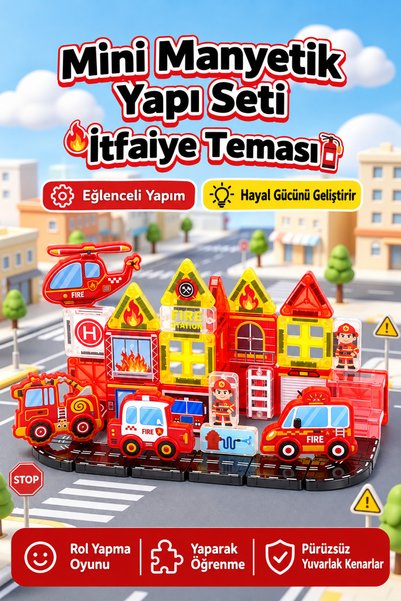 TİTAK HAYATIN KOLAY YANI 40 Parça Mini Manyetik Yapı Seti – İtfaiye Temalı, M...