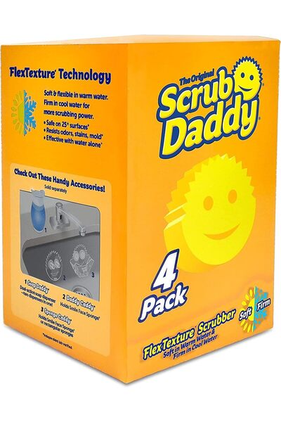 Scrub Daddy إسفنجة أصلية - منظفة لا تخدش الأسطح للأطباق والمنزل، مقاومة للروا...