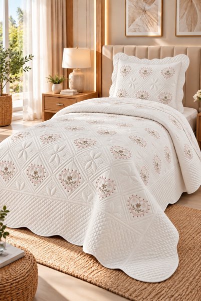 Bikaya Home Laretta Single Embroidered Bedspread |   180X240 cm |   Elegant, ...