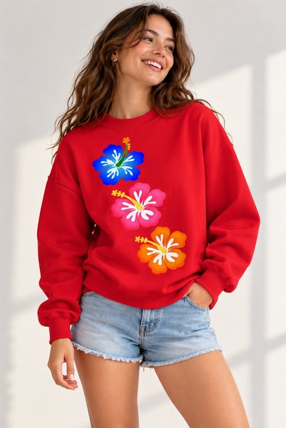 ArtYus Hibiscus Flower Printed Unisex Oversize Sweatshirt – Crew Neck Casual ...