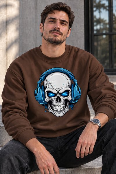 ArtYus Hanorac oversize unisex cu imprimeu craniu și căști – Hanorac lejer ca...