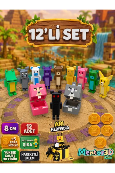 Mentor 3D Store Super Bear Adventure 12'li Süper Ayı Figür Seti – Eklemleri H...