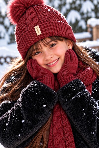 QUB CLUB Girl's Scarf Hat Gloves 3-Piece Set