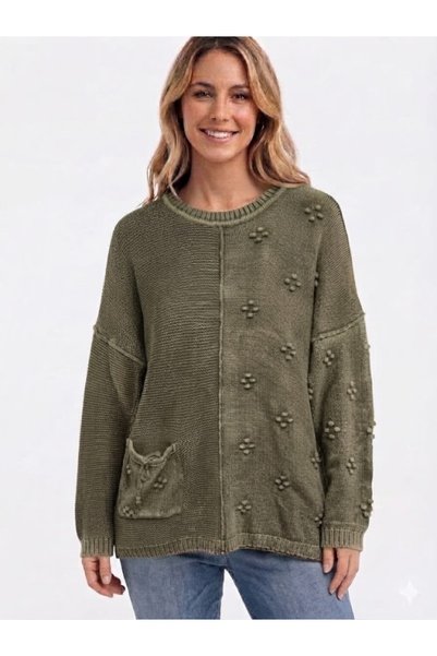 AYASOFYA OTANTIK Women's Oversized Casual 100% Cotton Knitwear Sweater Blouse...