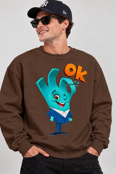 ArtYus Cute Hand Character Printed Unisex Oversize Sweatshirt – Crew Neck Cas...