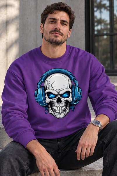 ArtYus Hanorac oversize unisex cu imprimeu craniu și căști – Hanorac lejer ca...