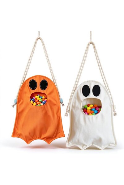 TERRIFI Personalized Custom Treat Bag, Reusable Scary Ghost Canvas Tote with ...