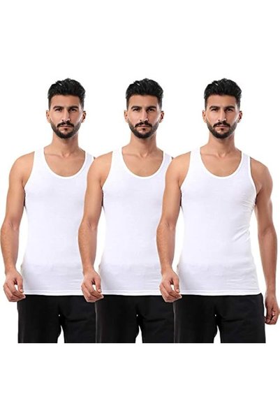 Cottonil مجموعة من (3) قمصان داخلية قطنية بدون أكمام - أبيض