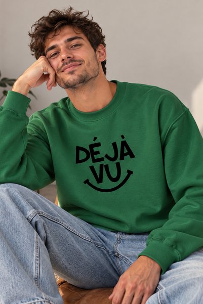 ArtYus Unisex Oversize Sweatshirt with Deja Vu Written Smile Detail – Crew Ne...