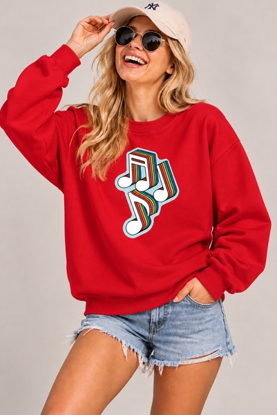ArtYus Retro Music Notes Printed Unisex Oversize Sweatshirt – Crew Neck Casua...