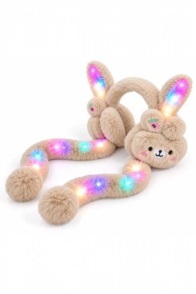 QUB CLUB Lighted Rabbit Ear Plush Children's Headphones