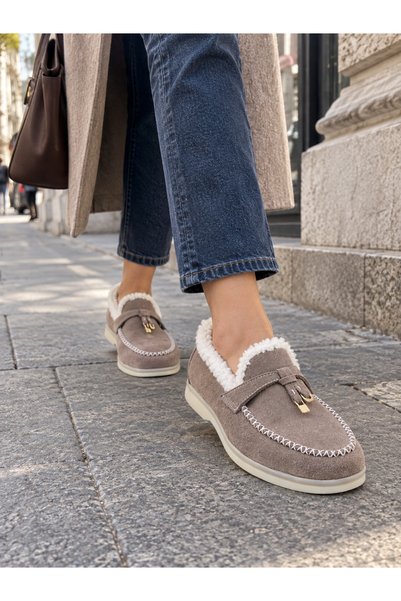 BELİSİA Kadın Hakiki Deri Peluş Astarlı Tokalı Loafer Ayakkabı