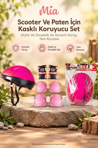 Mia Scooter Ve Paten İçin Kasklı Koruyucu Set - Dizlik Ve Dirseklik İle Güven...