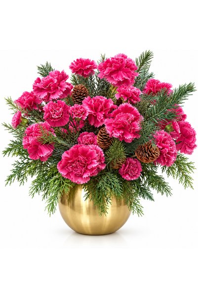 Genel Markalar SÖZ DEKOR Pink Winter Gold – 16 cm Gold Vazoda Fuşya Yapay Kar...