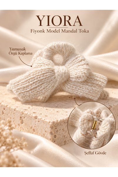 yiora Premium Seri İthal Kadın Fiyonklu Yumuşak Örgü Kaplama Mandal Saç Tokas...