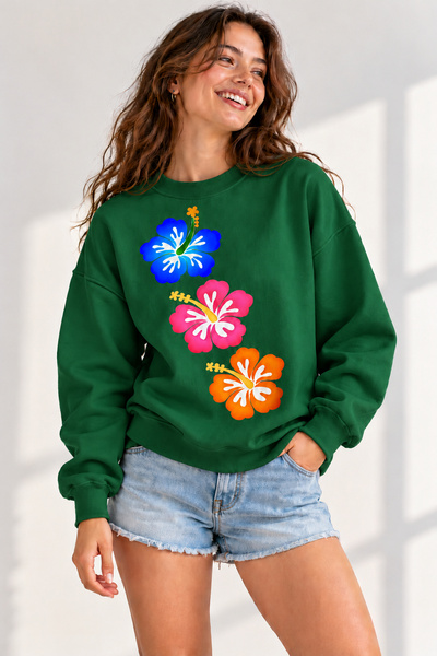 ArtYus Hibiscus Flower Printed Unisex Oversize Sweatshirt – Crew Neck Casual ...
