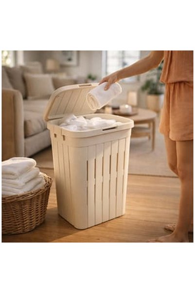 OEM Plastic Laundry Basket Cream 45x35x58cm - 60lt