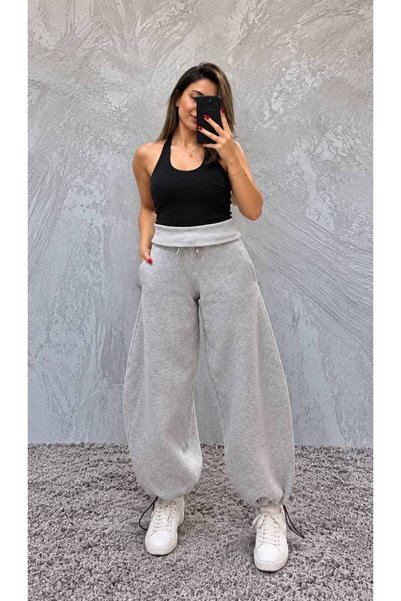 Viola Black Jeans KADIN GRİ VİRAL 3 İPLİK ŞARDONLI BARREL KESİM BELİ KATLAMAL...