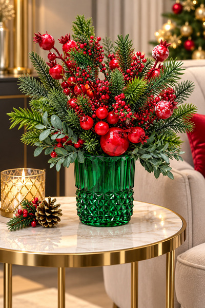 Genel Markalar SÖZ DEKOR – Emerald Berry Christmas | 12 cm Yeşil Desenli Cam ...