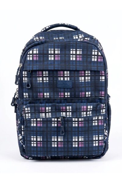 latte Plaid Patterned Backpack with Multiple Compartments for School and Dail...