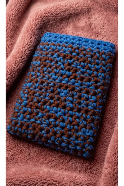 UMRA collection El Örgüsü Penye İp Laptop ve Tablet Kılıfı 28x36 cm Mavi Kahverengi Koruyucu Kılıf