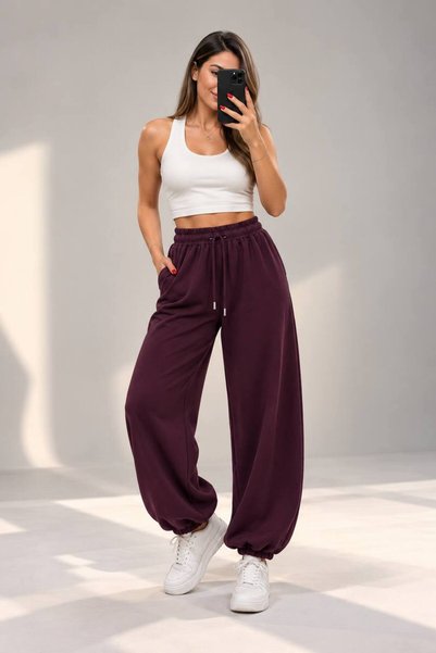 Viola Black Jeans KADIN VİŞNE PAÇASI LASTİKLİ ŞALVAR MODEL JAGGER ALT MODAL
