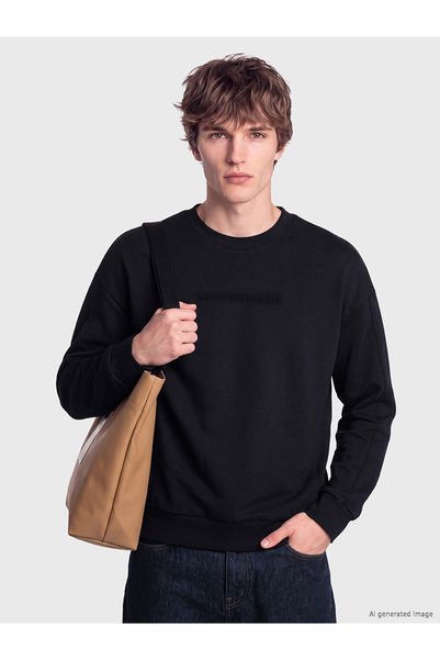 LC Waikiki Özmarka New Season Black Crew Neck Printed Men's Sweatshirt