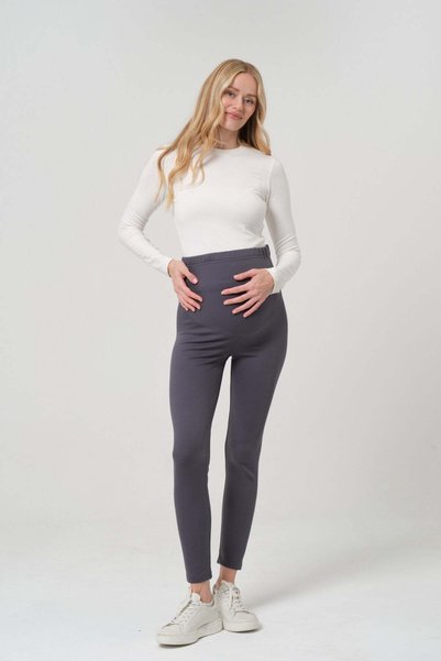 BUSA Maternity Adjustable Waist Ribbed Thermal Leggings Smoked