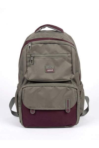 latte School Backpack Two-Tone Multi-Compartment Gray Purple