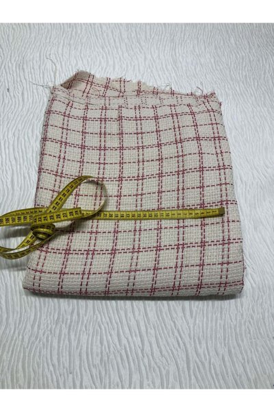 Yiğit Kumaş Tweed Fabric Checkered, Piece 270X120 cm - Cream Red Checkered