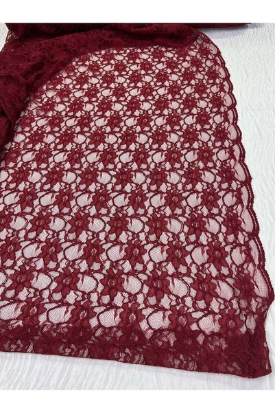 Yiğit Kumaş Burgundy Cordone Lace Fabric - Floral Patterned