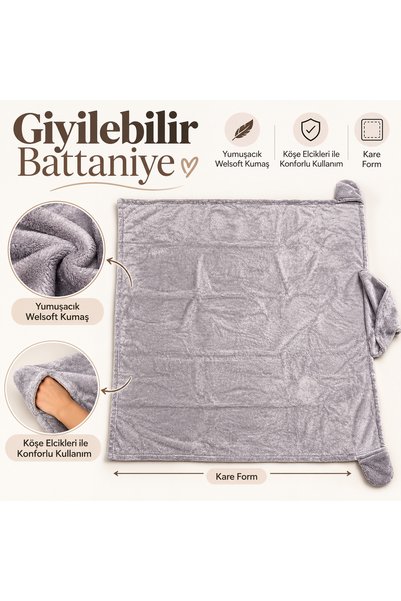 Asva Home Welsoft Elcikli Kapüşonlu Giyilebilir Battaniye 140x115 cm Gri – TV...